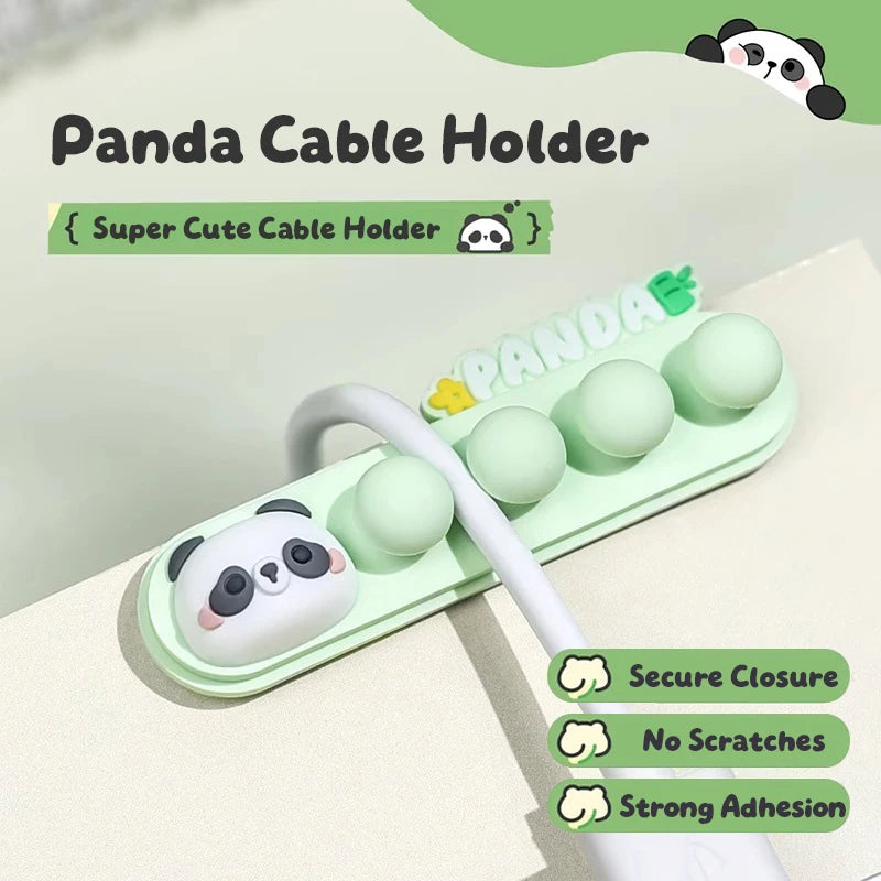 Cartoon Panda Cable Holder: Self-Adhesive Desk Wire Organizer for Phone Charging Cords