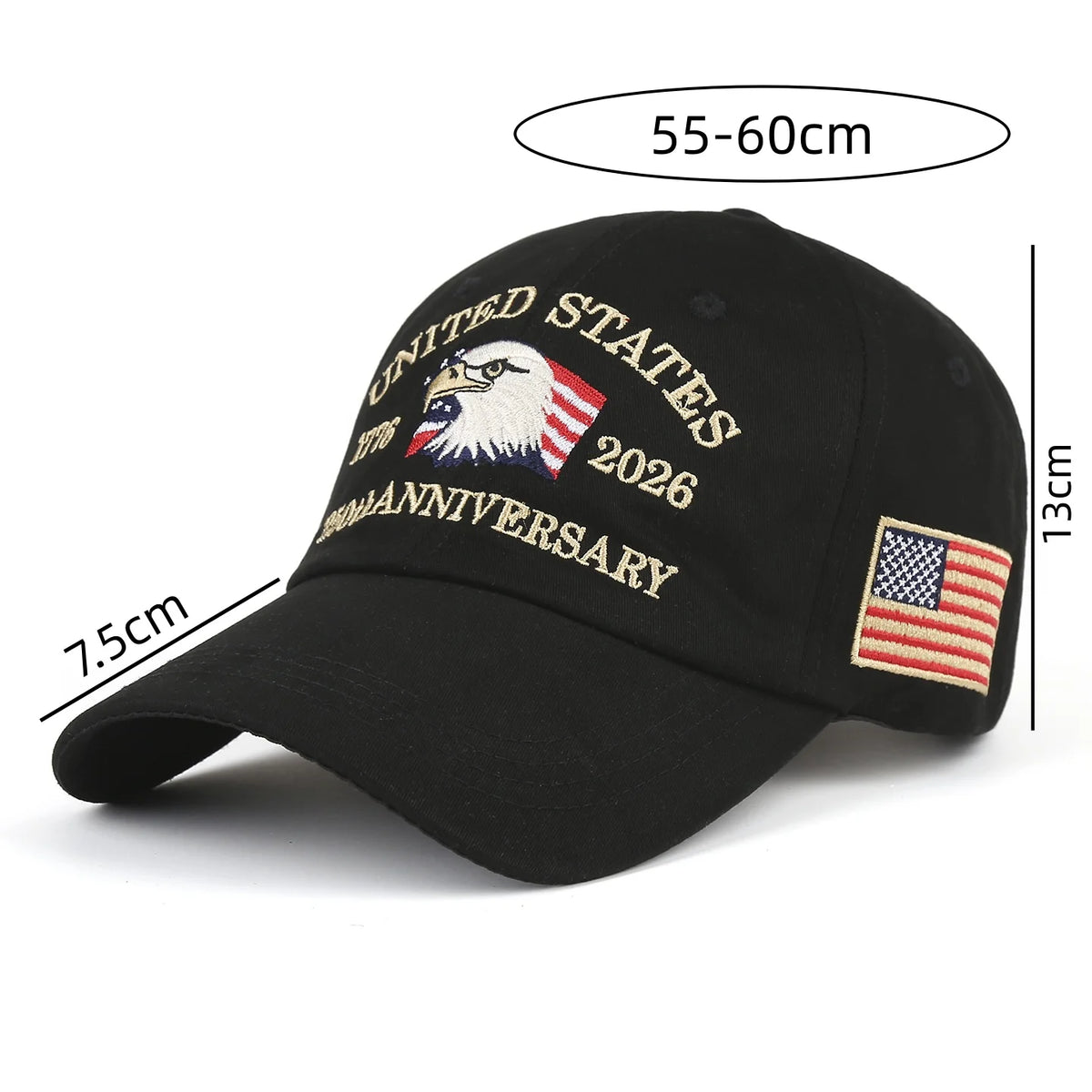 Vintage American-Style 250Th Anniversary Baseball Cap with Embroidered Eagle Flag Design, Adjustable Head Circumference, Unisex Sun Hat