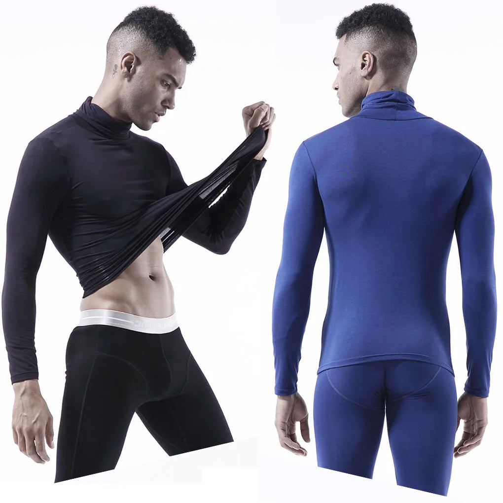 Men's Thermal Underwear in Turtleneck Lapel Autumn Thin Modal Autumn  Winter Male Long-sleeved Base Shirt Single Slim-fit Top