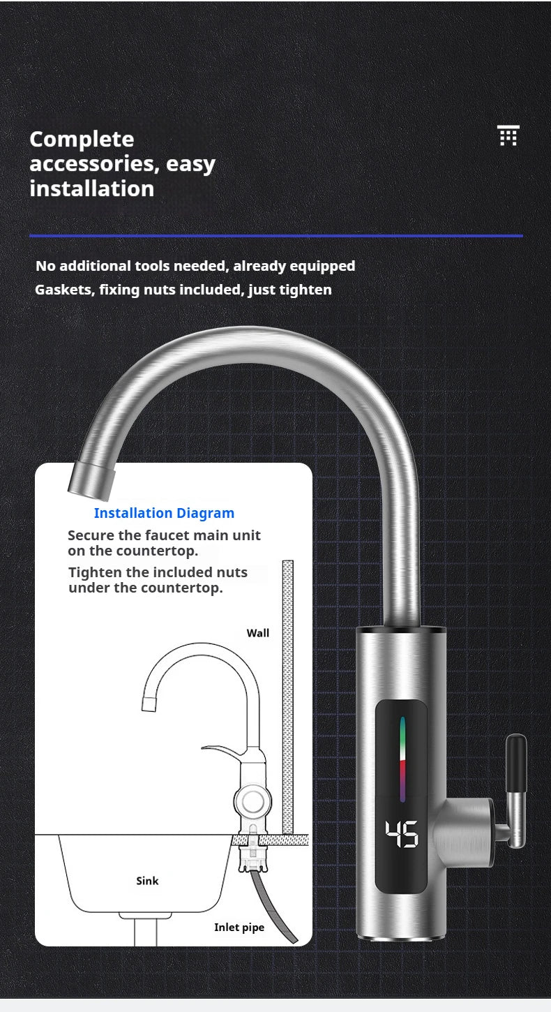HOMEFISH 3000W 220V Electric Kitchen Water Heater Tap Instant Hot Stainless Steel Water Faucet Heater Cold Heating Faucet