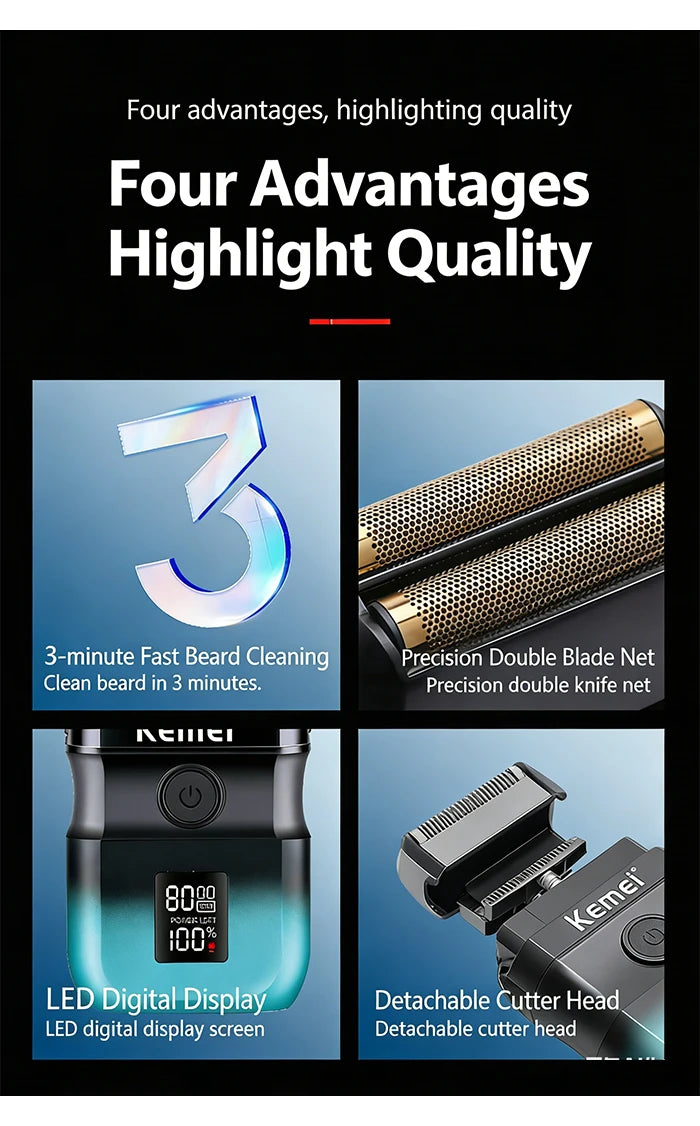 Kemei KM-T420 Electric Beard Shaver LED Digital Display Screen Reciprocating Shaver Electric Men's Shaver