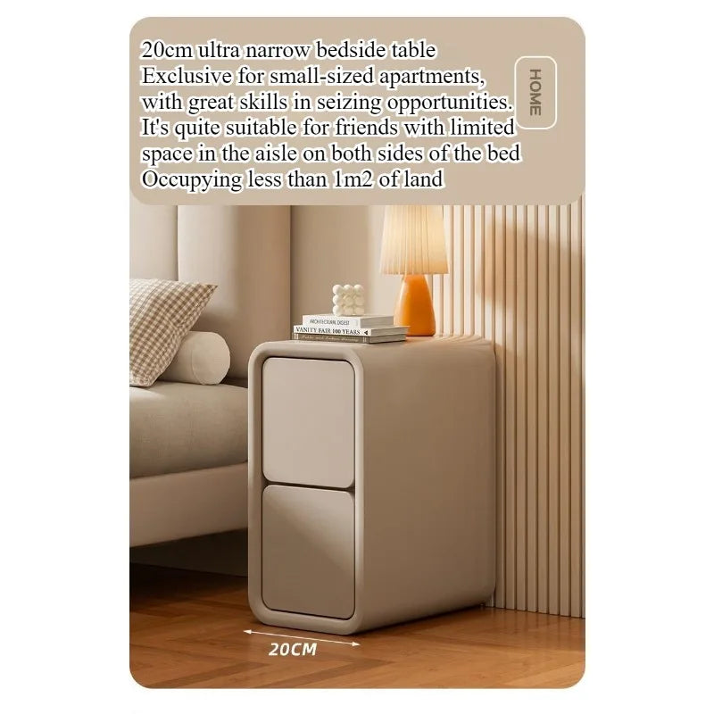Cream wind bedside table light luxury French solid wood small ultra-narrow crevice mini modern simple bedside narrow cabinet