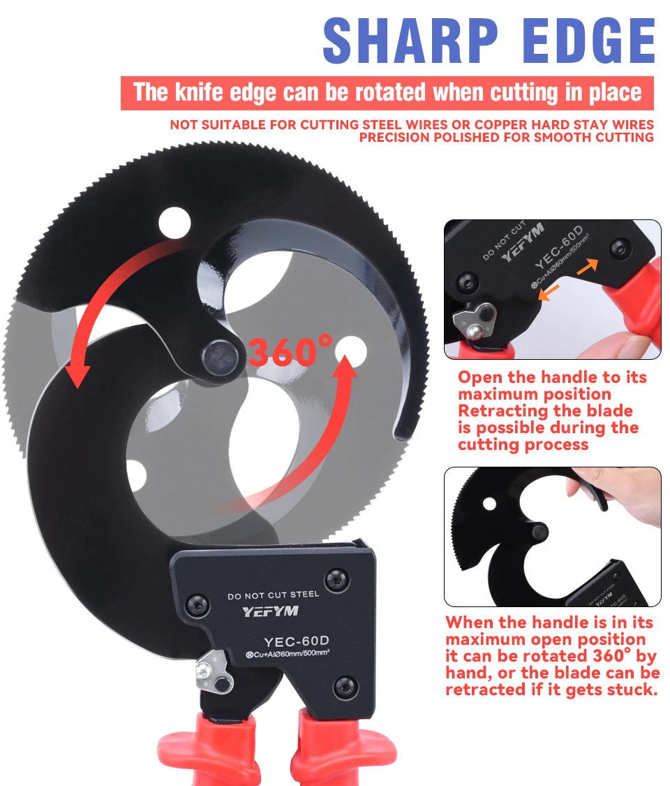 Cable Cutter/Wire Plier/Wire Cutter/Cable Cutting Pliers - Manual Ratchet-type Special-purpose Cable Cutter YEC-60D Max 500mm²