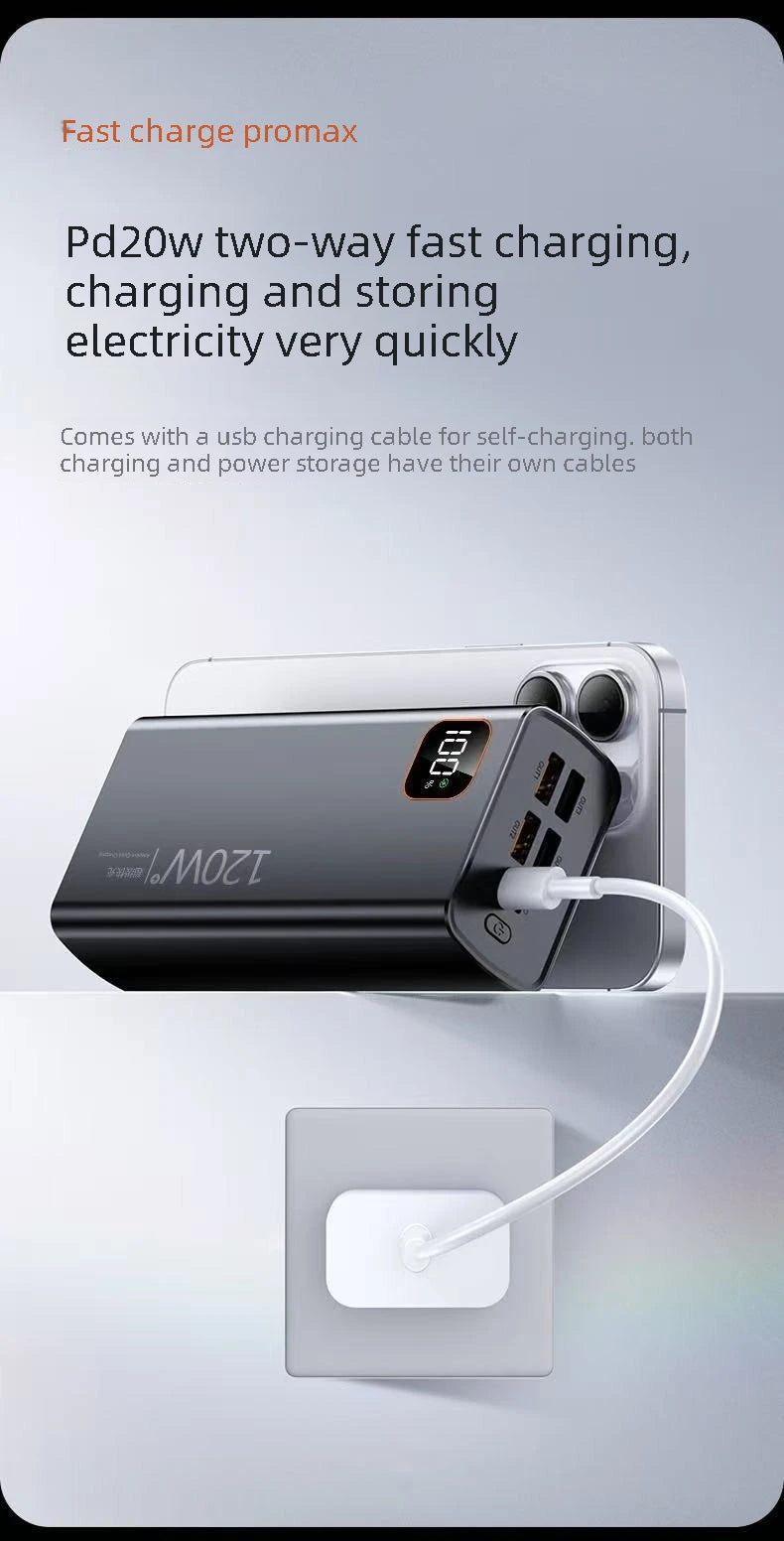120W PD Digital Display Power Bank 30000mAh Large Capacity Portable External Battery For IPhone Android