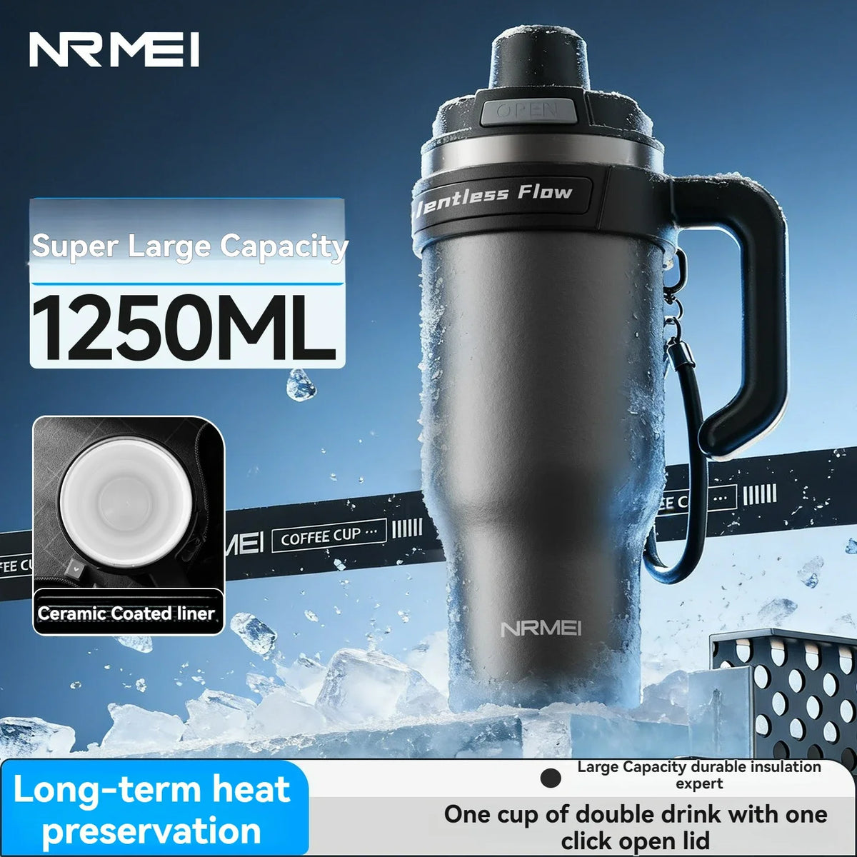 Ceramic Inner Insulated Tumbler Cold Large Water Bottle Car Cup  with Handle Straw Multipurpose Fitness
