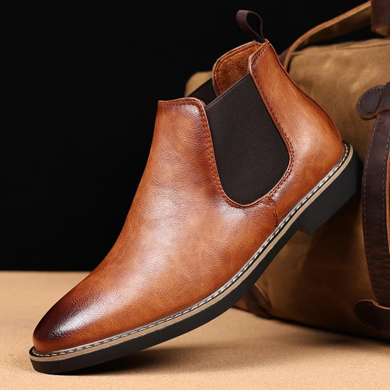 YRZL 39~47 Men Chelsea Boots Brand Retro Comfortable PU Leather Ankle Boots Men 2025 Fashion Black Brown Mens Boots