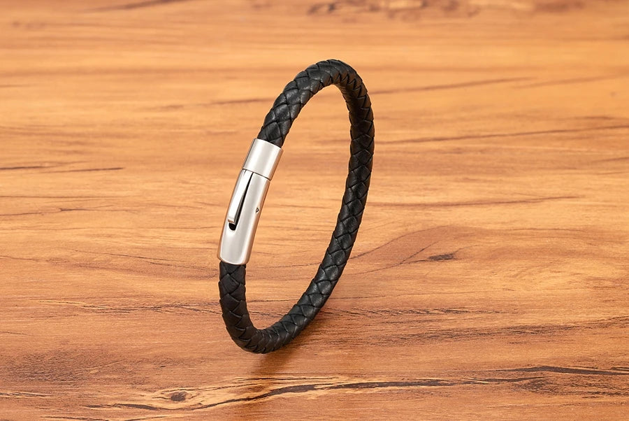Pulseira de Pele Clássica para Homem TYO 3/4/5/6/8mm 3 Cores Bracelete Moderna com Fecho Magnético Acessórios Artesanais Personalizados Presente por Grosso