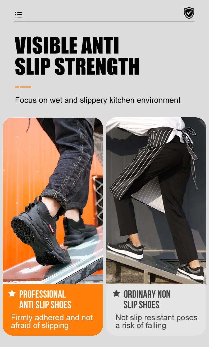 anti-skid kitchen work shoes non slip work waterproof boots lightweight Safety shoes for men chef work shoes leather sneakers