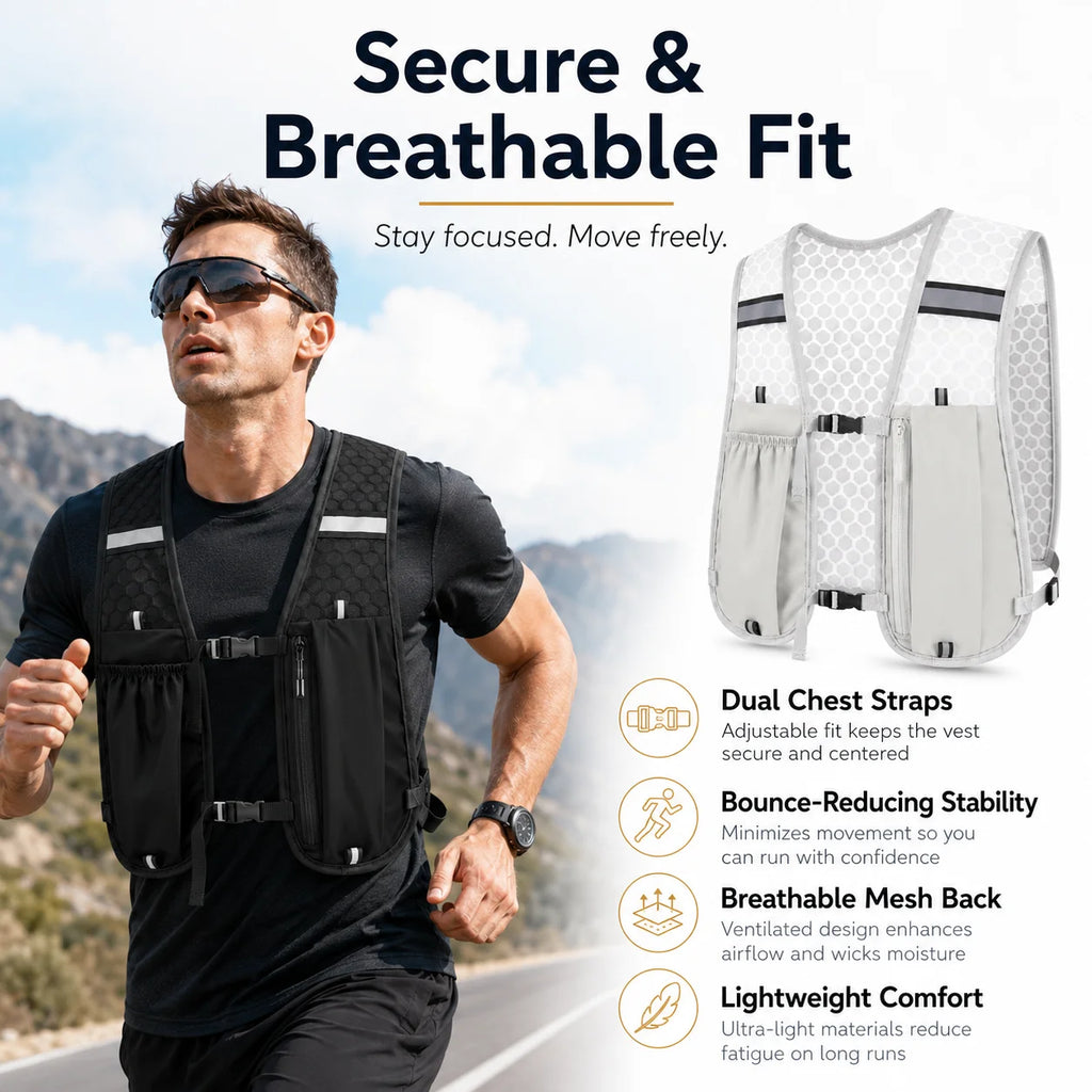 New Running Water Bottle Storage Vest Lightweight Running Vest Reflective Hydration Water Chest Pack With Phone Holder