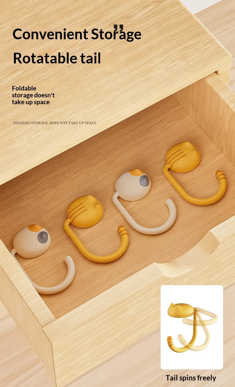 Cat Backpack Hook Desk Edge Hook Dormitory Gadget New Model with No Drilling Holes for Primary School Student Desk Side Hook.