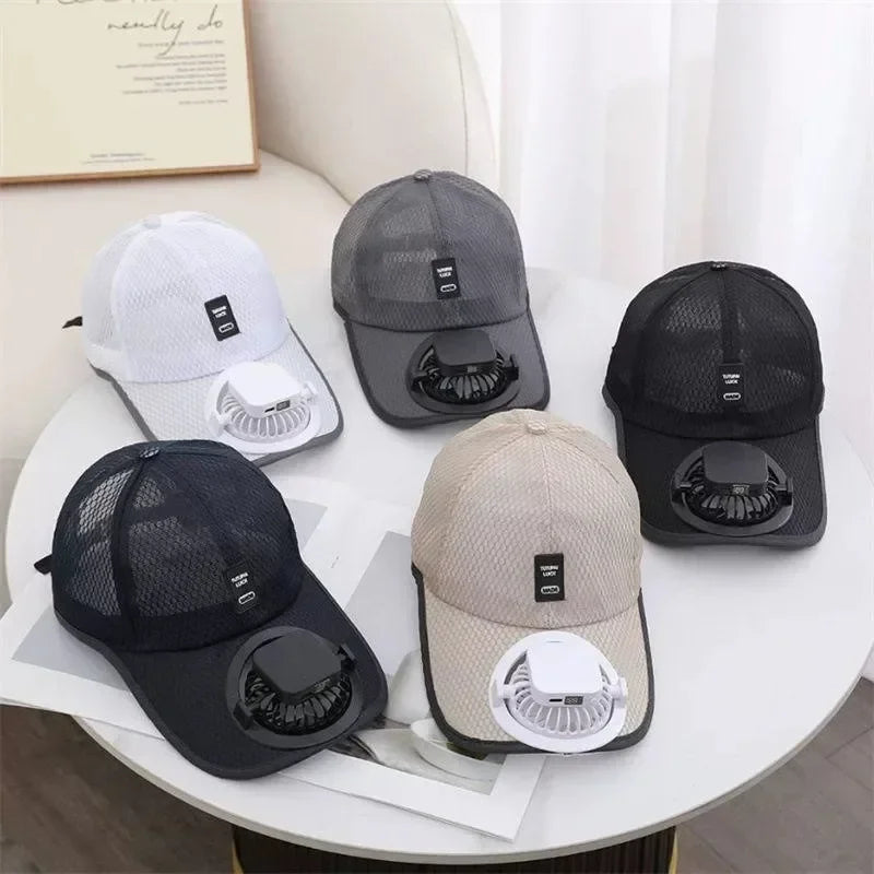 USB Rechargeable Solar Cooling Hat Outdoor Baseball Cap with Built in Fan Breathable Mesh Adjustable Wind Speed Camping Fishing