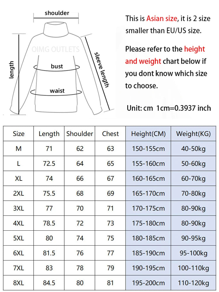 8XL Puffer Jacket Men Thick Warm Parka Plus Size Quilted Jacket Solid Outwear Coats Loose Cotton-padded Men's Clothing Top