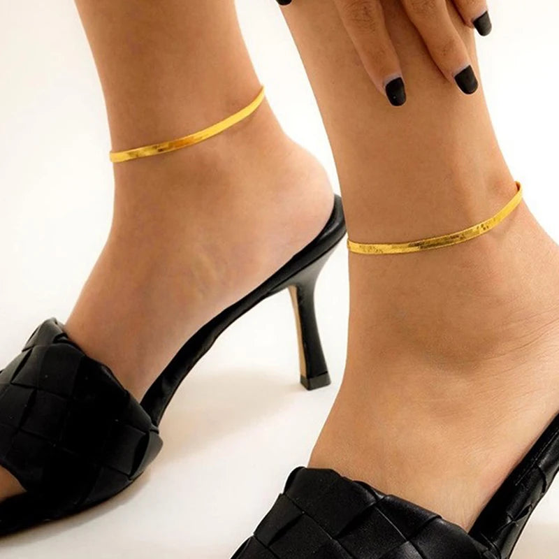 （Summer6）Snake Chain Anklets Stainless Steel For Women/Men Foot Accessorie Foot Jewelry