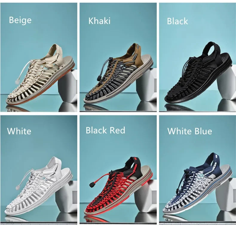 Summer Men Sandals Fashion Handmade Weaving Design Beach Sandals Breathable Casual Flat Sandals Outdoor Couples Sandals Size 48