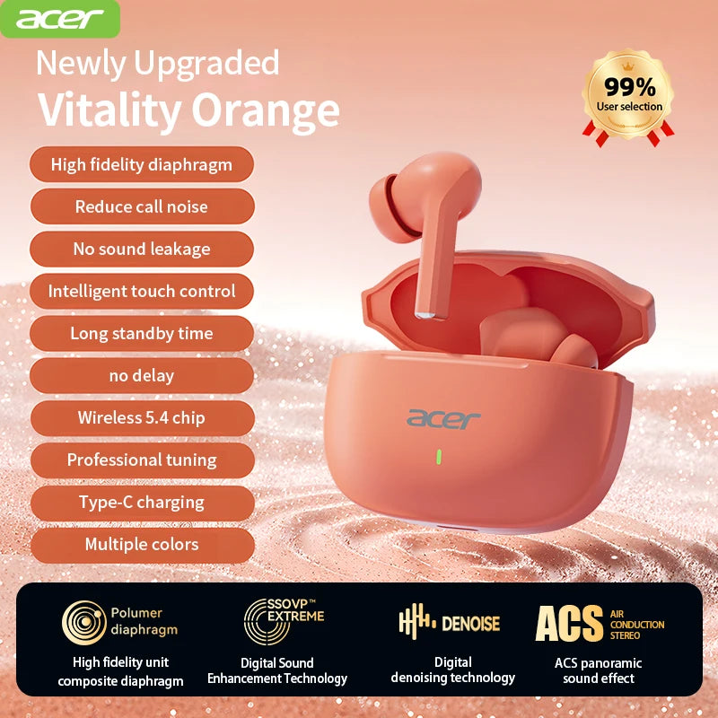 Acer Ohr504 Wireless Bluetooth Headphones, In-Ear Design, Noise Reduction, Comfortable to Wear, Suitable for Sports and Running, Compatible with Mobile Phones, Tablets, and Laptops, Women's Model, Multiple Colors