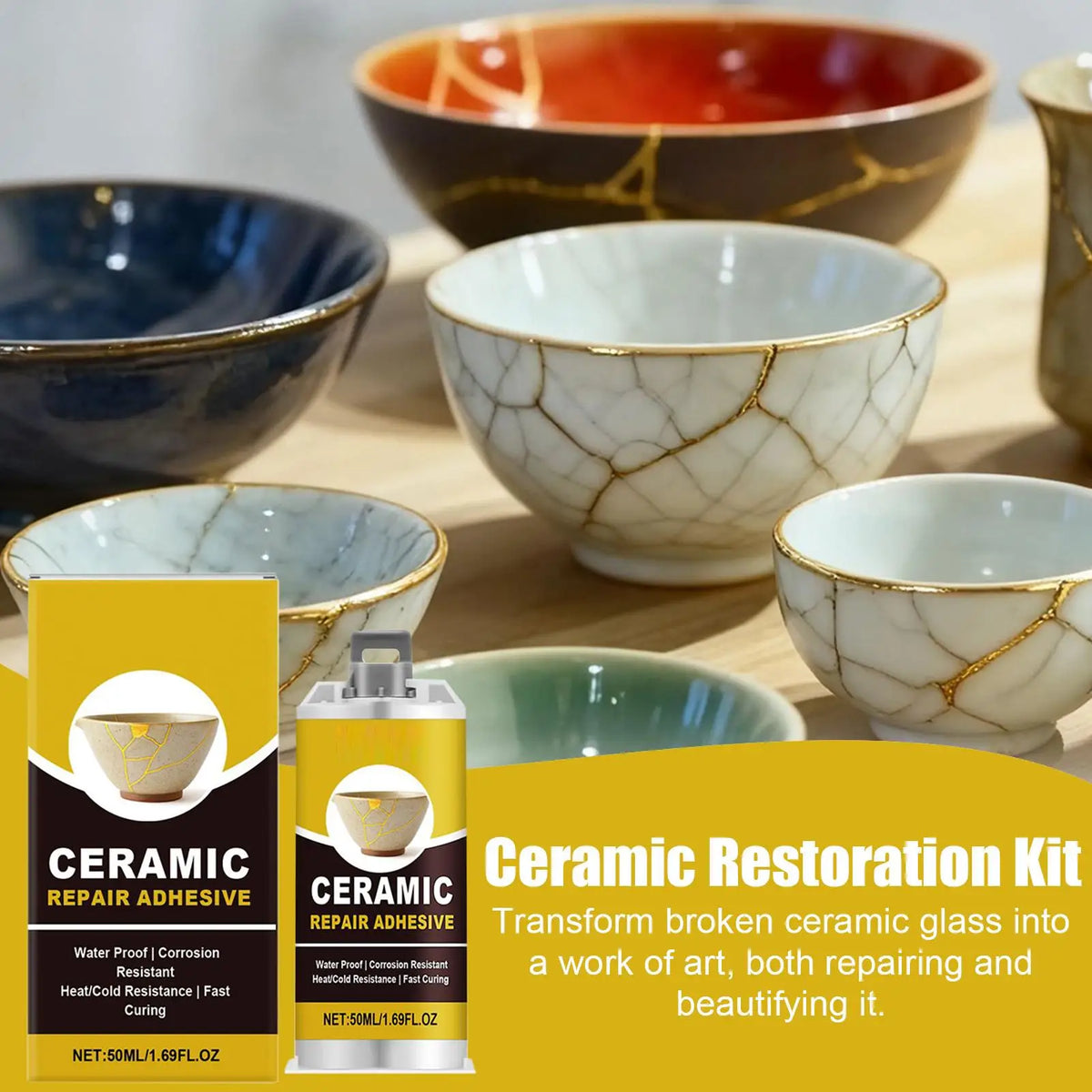 Porcelain Repair Kit Ceramic Glue Repair Adhesive Kit Waterproof Adhesive for Saucers Vases Sculptures Bowl Toilet Plate