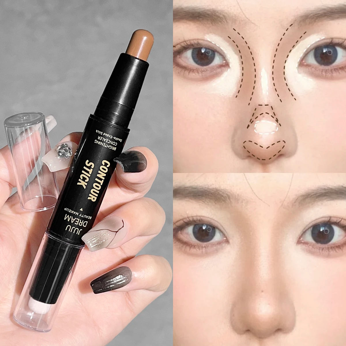 Dual-ended contour stick, facial foundation, concealer, long-lasting dark circles, correcting contour concealer, makeup