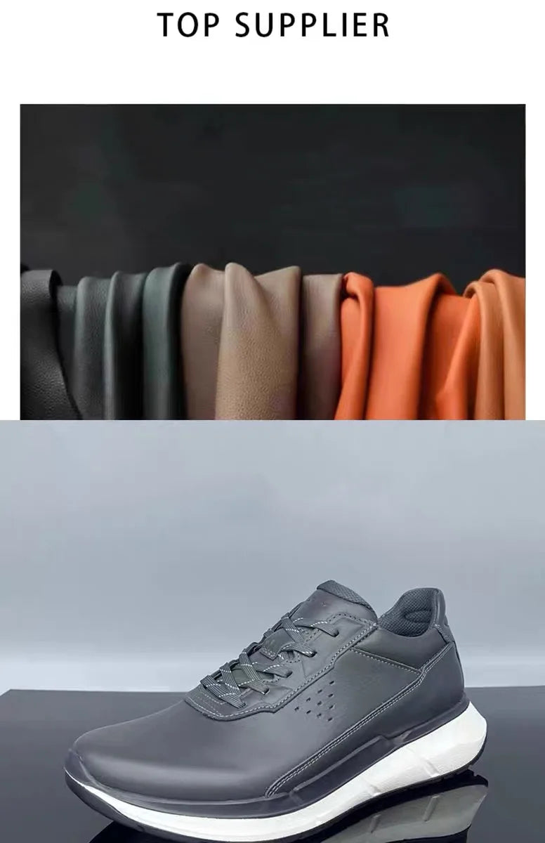 High Quality Men's Genuine Leather Casual Shoes Thick Soled Wear-resistant Hiking Couple Shoes Trendy Black Sports Shoes for Men