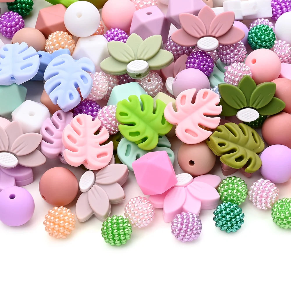 7Pcs Silicone Bead Set Soft Non Toxic Biteable Silicone Beads for Handmade Pacifier Chain Teeth Grinding Jewelry