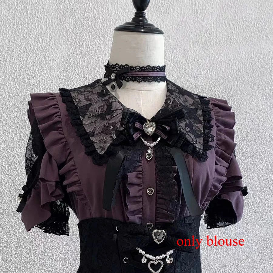 Japanese Sweet Lolita Blouse Long Sleeve Women Casual Skirts Lace Ruffle Blouse Y2K Harajuku Y2K Kawaii Subculture Outfit 2026