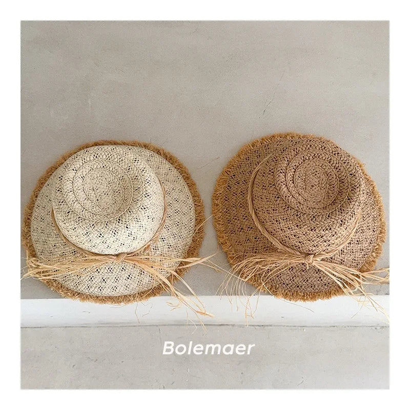 2025 Summer Big Brim Kids Sun Straw Hat Children's Straw Hat Holiday Kids Travel Beach Caps Girls' Vacation Beach Hat