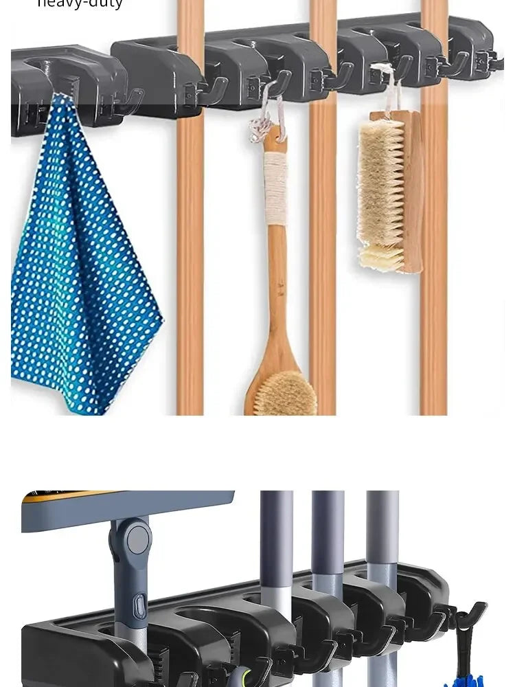 Wall Mounted Mop Holder 3/4/5 Position Multi-Functional Broom Pendant Shelf Home Kitchen Storage Black Magic Plastic Mop Holder
