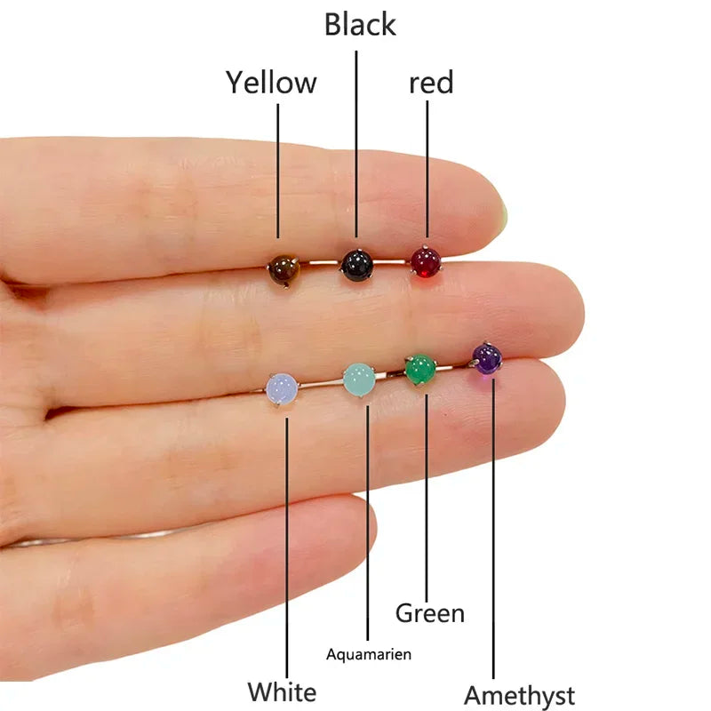 ASTM F136 Titanium PIERC Sphericity Ear Lip Studs with Semi Precious Stone Top Labret Nose Stud Earrings Body Piercing Jewelry