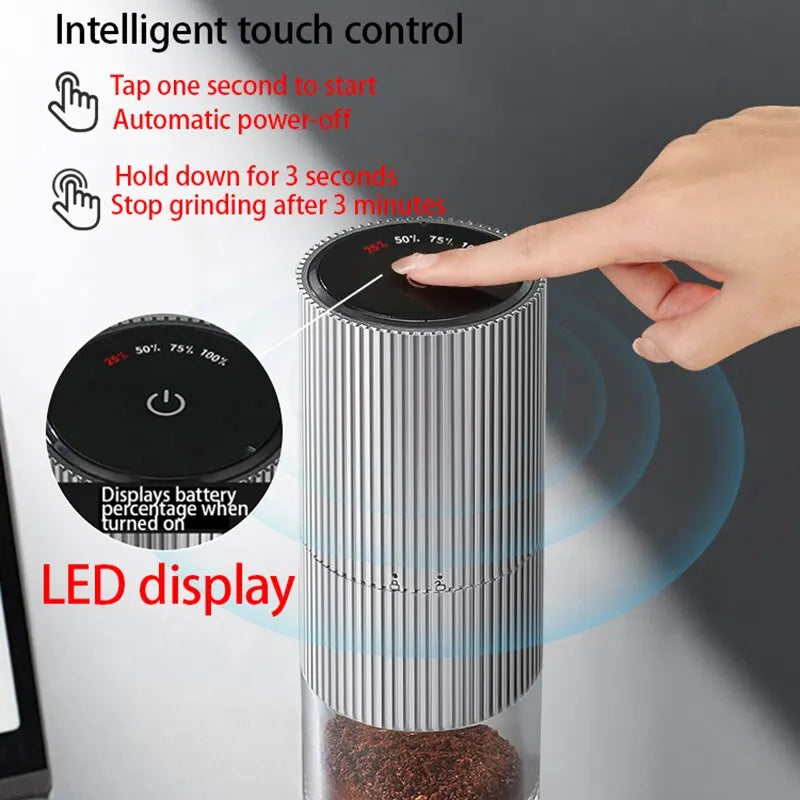 Electric Coffee Grinder LED Display Baking Paint Pulverizer Black Pepper Grinder Type-c Rechargeable Portable Automatic Machine