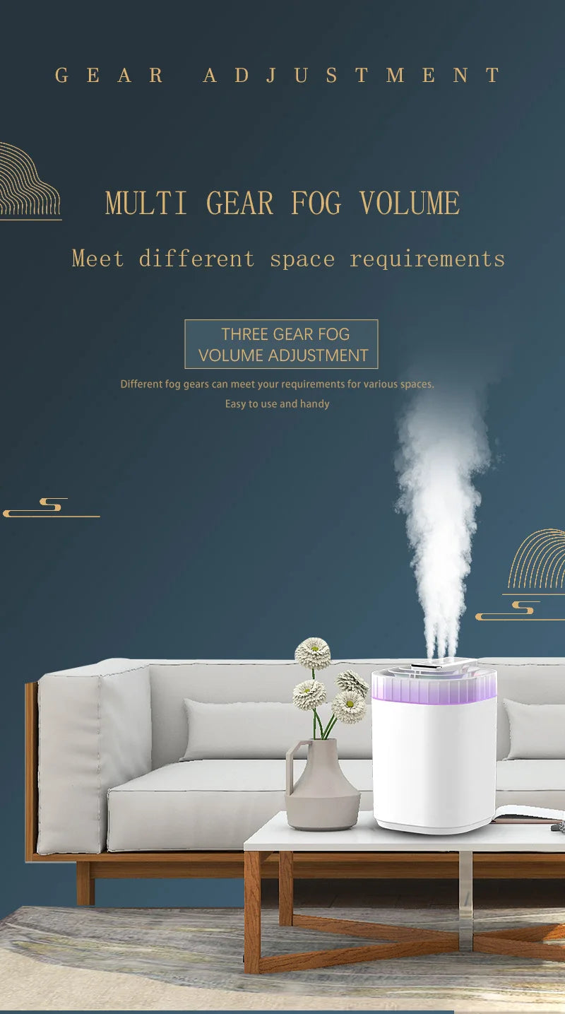 Humidificador de ar ultrassónico de 3L com névoa fria, luz noturna e três bicos, humidificador aromático USB silencioso para casa