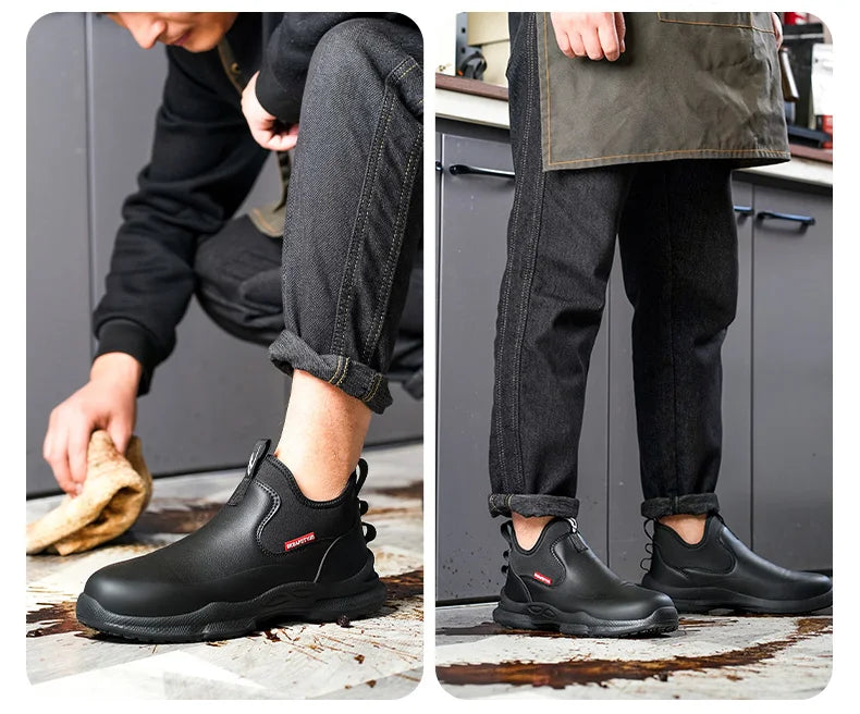 anti-skid kitchen work shoes non slip work waterproof boots lightweight Safety shoes for men chef work shoes leather sneakers