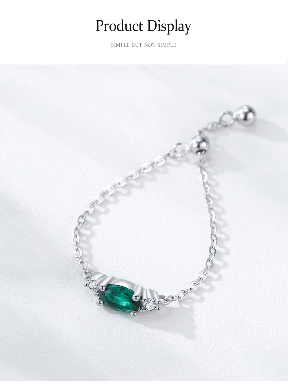 Ailmay Top Quality 925 Sterling Silver Trendy Green Oval  Adjustable Link Chain Rings For Women Fine Jewelry Gifts