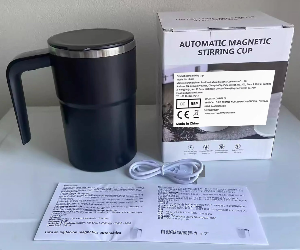 HOMEFISH 380ML Mini Electric Coffee Mug with Self-Mixing USB Rechargeable IP67 Waterproof Food-Safe Automatic Magnetic Tea Cup