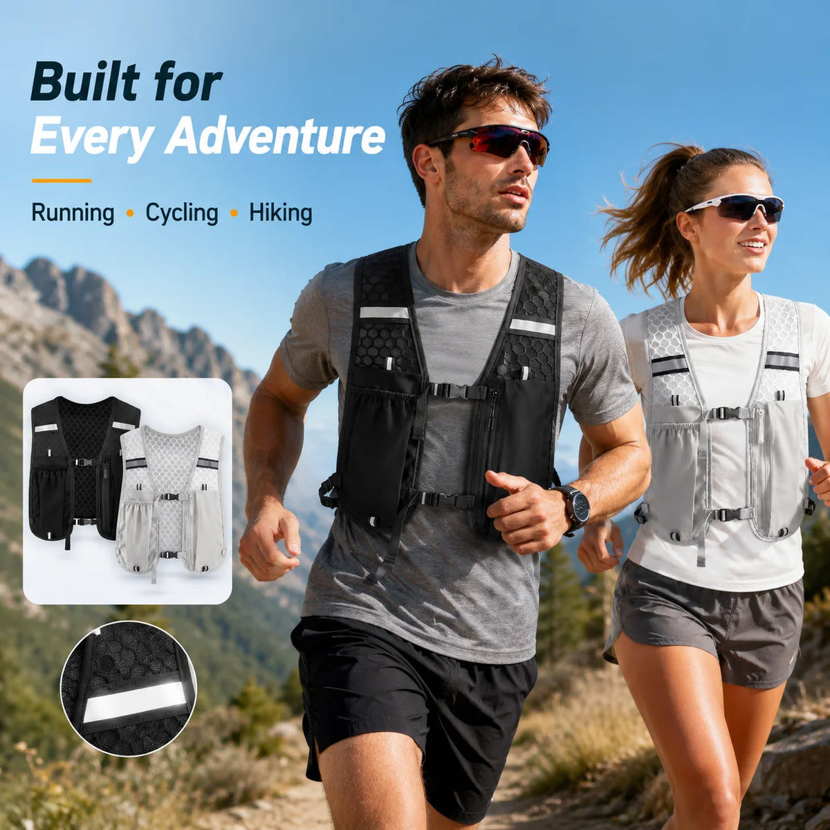 New Running Water Bottle Storage Vest Lightweight Running Vest Reflective Hydration Water Chest Pack With Phone Holder