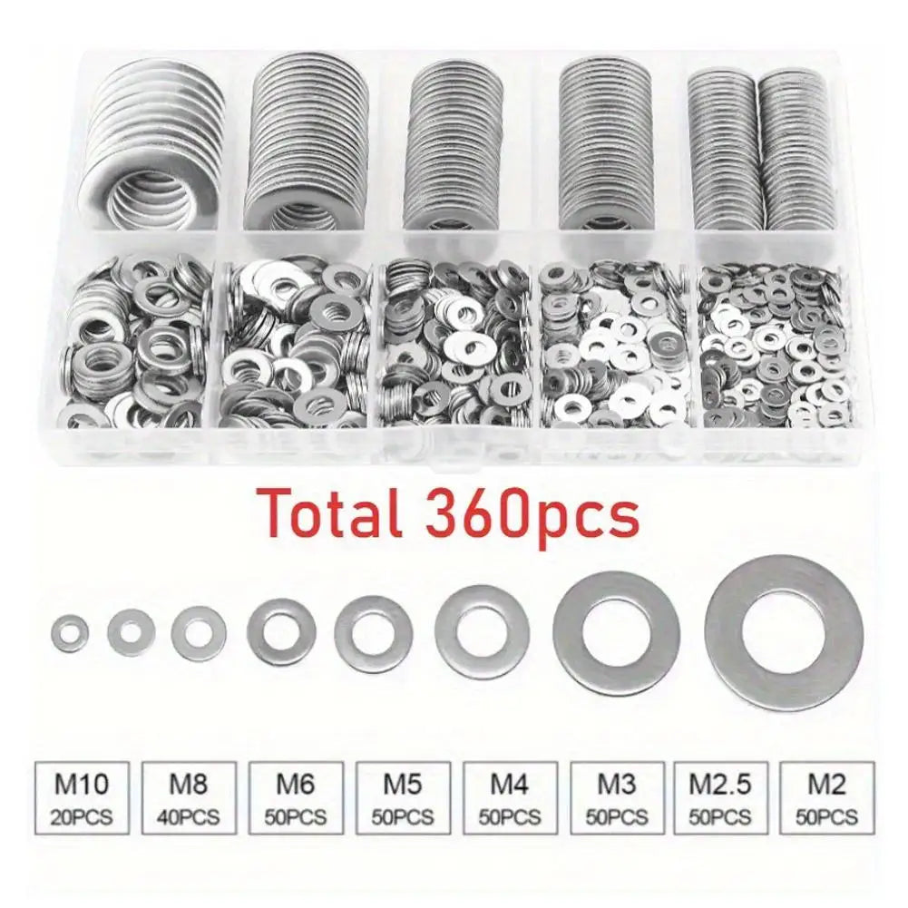 80-580PCS Stainless Steel Flat Washer Assortment Kit (M2, M2.5, M3, M4, M5, M6, M8, M10) for Home Decorations& Factory Repairs