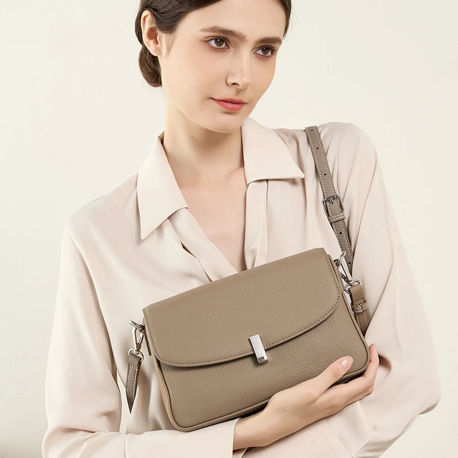 2026 New Women Bag Lady Fashion Box Unerarm Shoulder Bag Female Genuine Leather Stylish Crossbody Messenger Silver Hardwawre