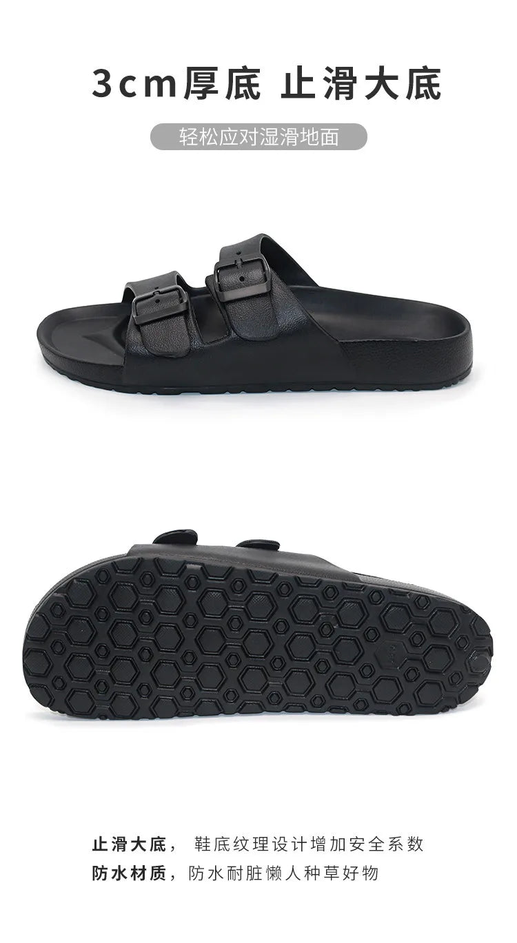 Shevalues Summer Flat Slippers For Women Men 2025 New Thick Sole Sandals With Double Buckle Fashoin Outdoor Antiskid Beach Slide