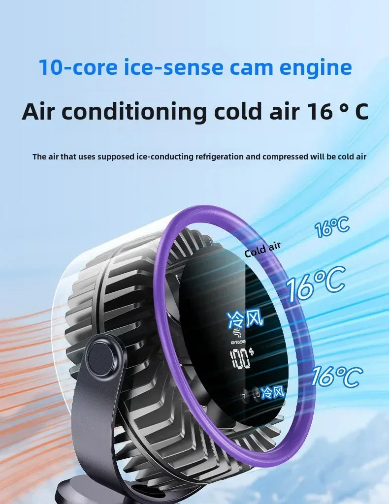 A little expert in life 100-Speed Desk Fan Clamp Fan LED Display Office Home Charge Wall-Mounted Hand-Free Fan