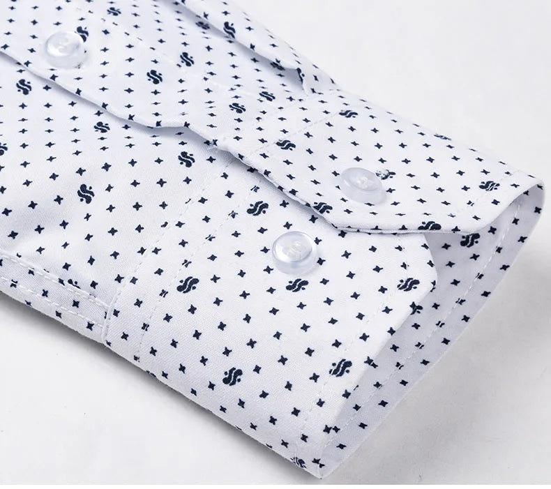 Men Print Shirts Casual Long Sleeve Striped Dress Shirt for Man Business Formal Slim Fit Button Up Polka Dot Men's Clothing