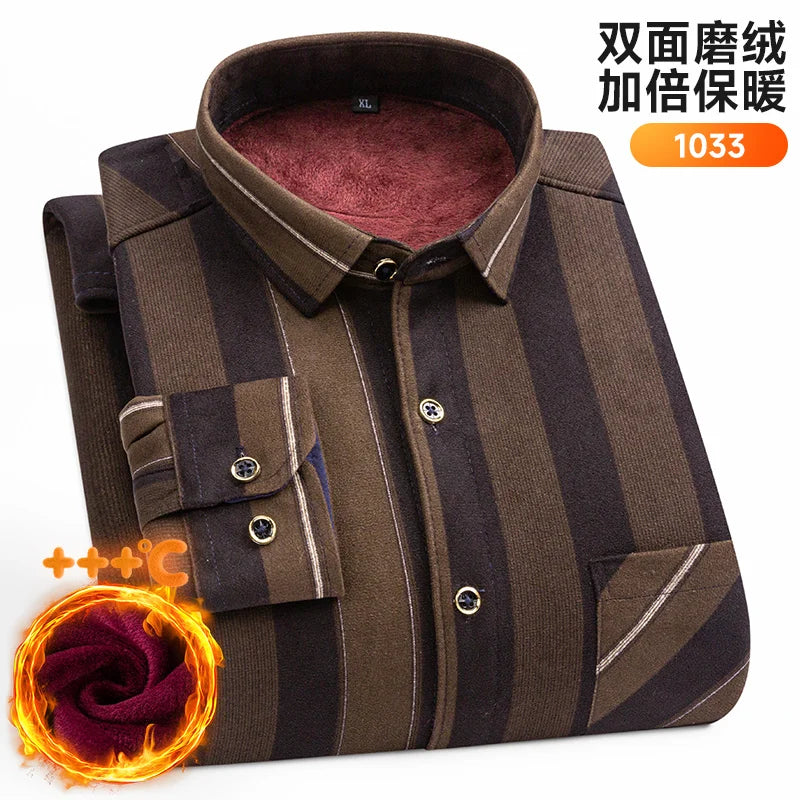 Men's Long-Sleeved Shirt Thickened Warm 7XL8XL Plus Size Autumn/Winter Casual No-Ironing Comfortable Double-Sided Fleece Top