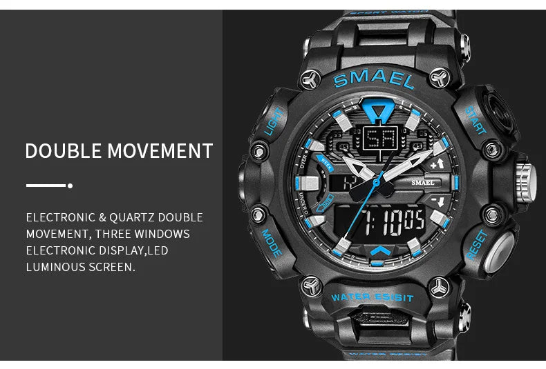 Military Watch Sport Waterproof 50M Stopwatch Analog Digital Wristwatches Week Display Alarm Clock 8053 Digital Watches Mens