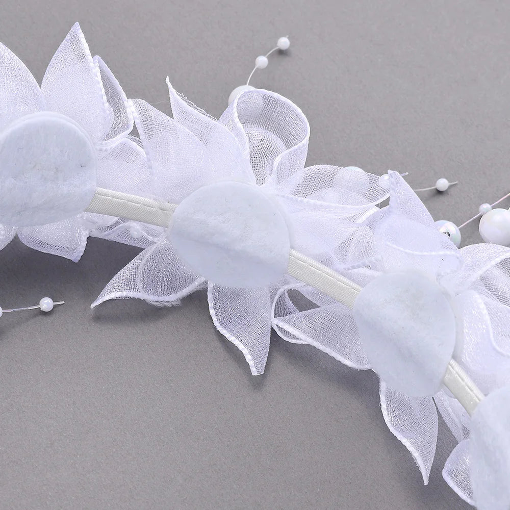 Fairy Flower Headband Sweet Lovely Girl Lace Floral Pearls Hair Hoop For Princess Wedding Birthday Headwear Accessories Gifts