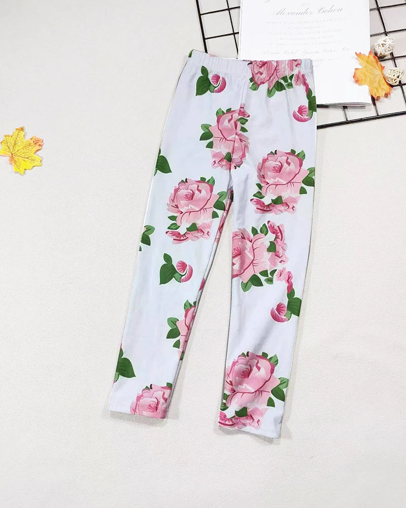 Girls' Leggings Fashion Cartoon Tight Pants Spring and Autumn Baby Girls Slim Fit Flower Leggings Summer Children's Pants