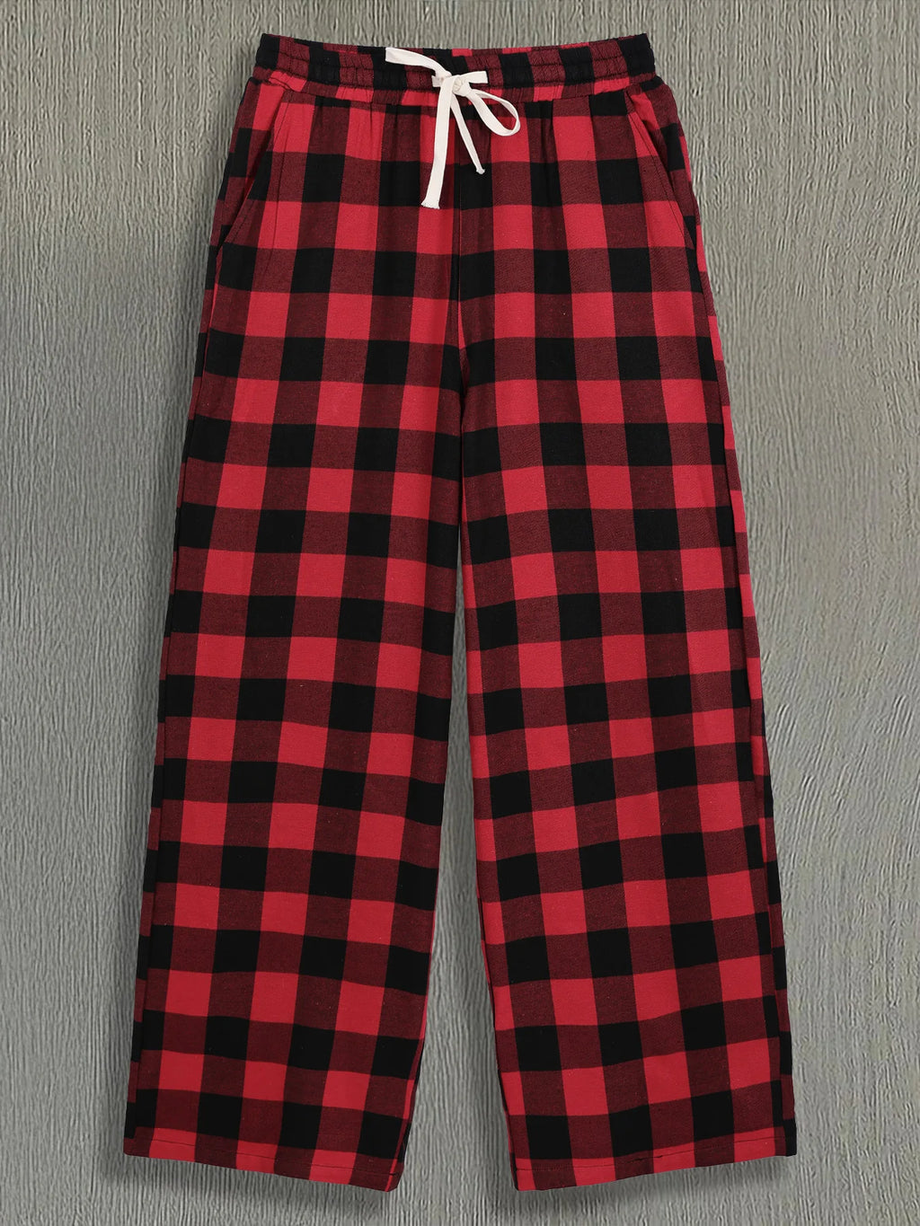 Men's Classic Plaid Drawstring Wide Leg Pants Spring Fall Retro Loose Casual Drape Trousers
