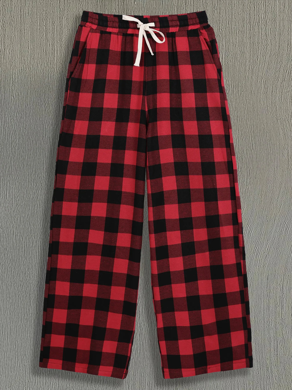 Men's Classic Plaid Drawstring Wide Leg Pants Spring Fall Retro Loose Casual Drape Trousers