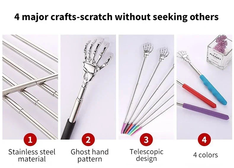 1PC Extendable Back Scratcher Stainless Steel Portable Telescopic Rubber Handle Back Scratchers For Halloween Christmas