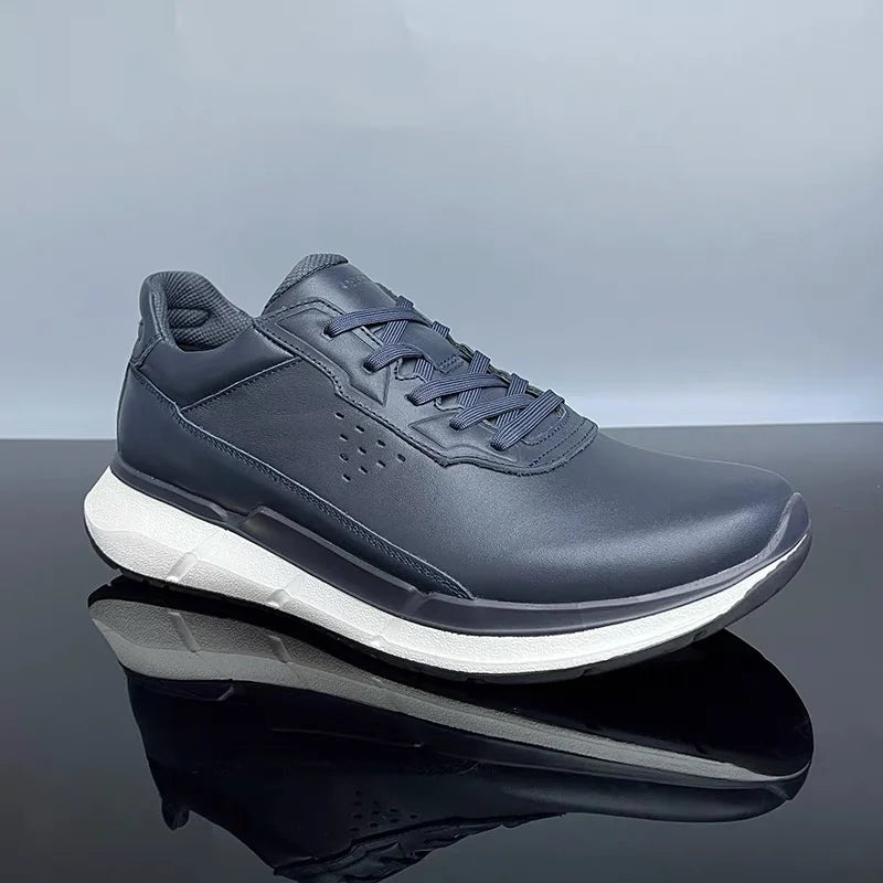 High Quality Men's Genuine Leather Casual Shoes Thick Soled Wear-resistant Hiking Couple Shoes Trendy Black Sports Shoes for Men
