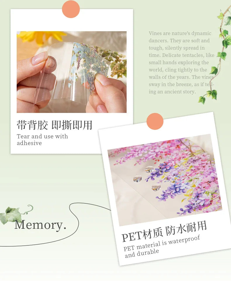 5*200cm 1roll INS Fresh vine theme PET tape Stickers Adhesive Diy Scrapbooking Diary Scrapbooking Collage material Scrapbooking