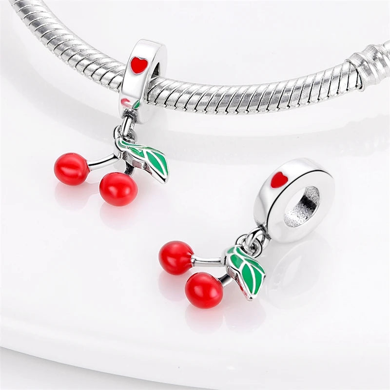 New 925 Silver Plated Strawberry Cherry Avocado Fruit Charms Beads Fit 3mm 925 Original Bracelets DIY Birthday Jewelry Gift
