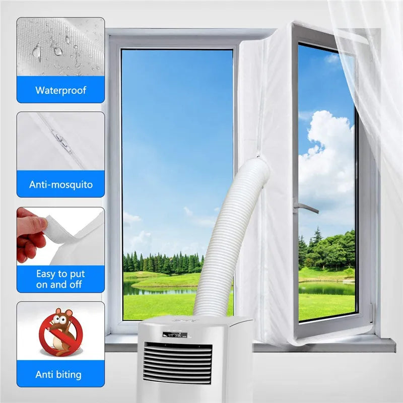 AirLock Window Seal for Portable Air Conditioner, 3m 4m Flexible Cloth Sealing Plate Window Seal with Zip and Adhesive Fast