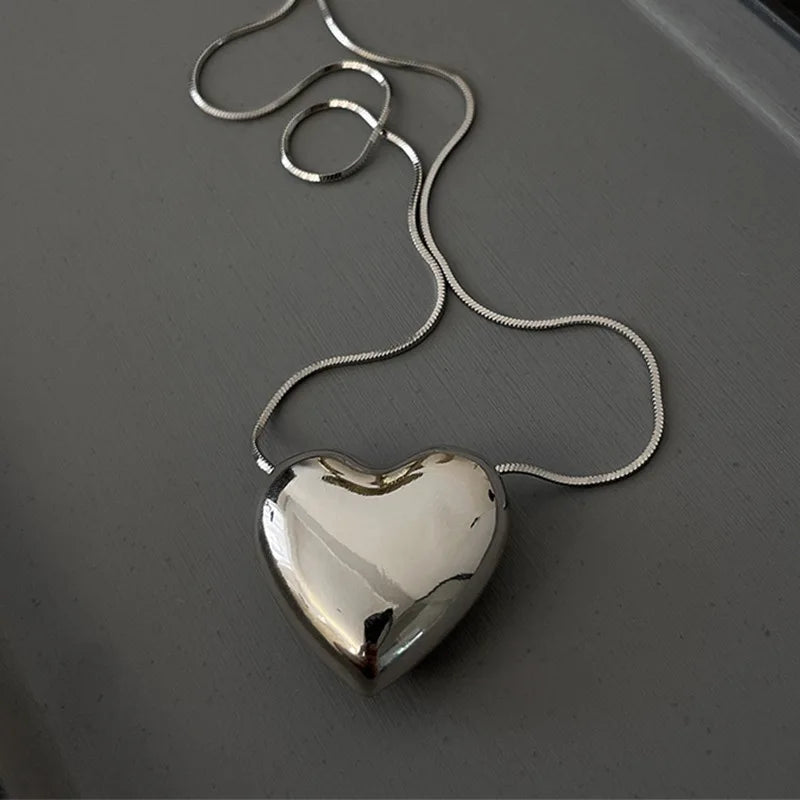 MEETSOFT Trendy Silver Color Retro Big Small Heart Chokers Necklace for Women Fashion Jewelry Romantic Gifts Drop Shipping